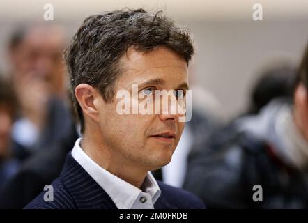 Il principe ereditario Frederik partecipa al lancio di una nuova visione per gli sport danesi (Vision 25-50-75) a Valbyhallen, martedì 24th marzo 2015. Foto Stock