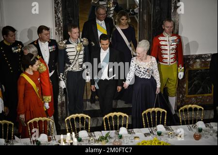 Banchetto di Stato al Palazzo di Fredensborg alla presenza del Presidente del Messico Enrique pena Nieto, della First Lady Angelica Rivera, del Principe Consort Henrik e della Regina Margrethe Foto Stock