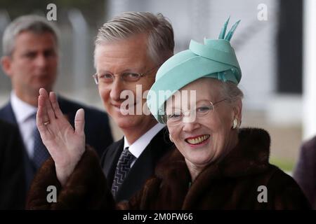 Il re Philippe e la regina Mathilde sono arrivati al terminal di Vilhelm Lauritzen all'aeroporto internazionale di Copenaghen Foto Stock