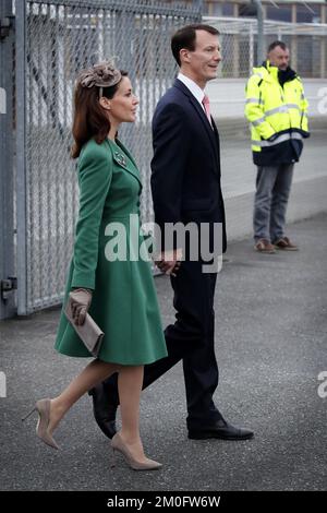 Il re Filippo e la regina Mathilde arrivarono al terminal di Vilhelm Lauritzen all'aeroporto internazionale di Copenaghen, dove erano presenti il principe Joachim e la principessa Maria. Foto Stock