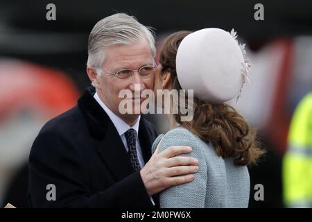 Il re Filippo e la regina Mathilde arrivarono al terminal di Vilhelm Lauritzen all'aeroporto internazionale di Copenaghen, dove era presente il principe ereditario Maria. Foto Stock