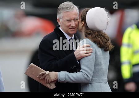 Il re Filippo e la regina Mathilde arrivarono al terminal di Vilhelm Lauritzen all'aeroporto internazionale di Copenaghen, dove era presente il principe ereditario Maria. Foto Stock