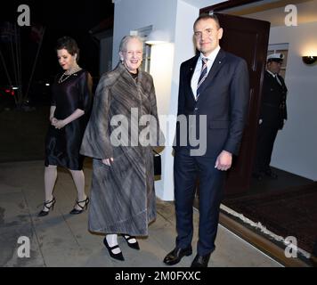 Il 1st 2018 dicembre sua Maestà la Regina Margrethe ha cenato alla residenza presidenziale Bessastaðir durante la sua visita in Islanda per celebrare il 100th° anniversario dell'indipendenza del paese dalla Danimarca. Foto Stock