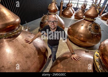 La nuova distilleria di Stauning Whiskey. Lasse Vesterby pronto a dare il benvenuto nella nuova distilleria danese di whisky e il sabato al festival del whisky. Foto Jørgen Kirk Stauning Whiskey sta costruendo un nuovo stabilimento di produzione a Stauningvej vicino a Skjern. Foto Stock