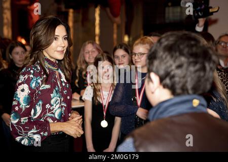 Crown Princess Mary partecipa alla selezione dei vincitori del Concorso Media al Politikens Hus di Copenaghen, mercoledì 29 gennaio 2020. Nell'ambito del tema "la morte è qualcosa di cui stiamo parlando”, l'obiettivo è stato quello di fornire agli studenti delle scuole medie conoscenze sull'industria dei media e su come pubblicare giornali e siti di notizie per informazioni sulla morte e le malattie gravi. (Foto: IDA Guldbæk Arentsen / Ritzau Scanpix) Foto Stock