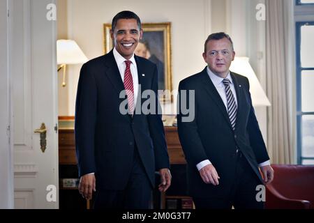 il presidente americano Barack Obama incontra il Premier danese Lars Loekke Rasmussen al parlamento danese Christiansborg Palace. Foto Stock
