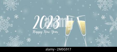 buon anno 2023 biglietto di auguri champagner e fiocco di neve Illustrazione Vettoriale