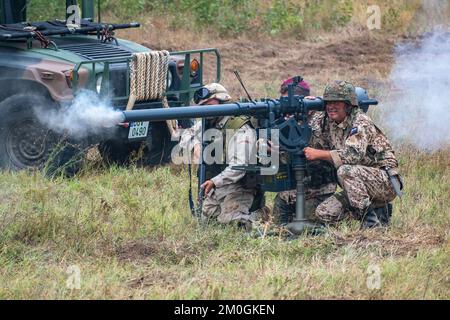 Giornata militare Hodonin - Panov. Attrezzature militari storiche e contemporanee - cannone senza recupero Foto Stock