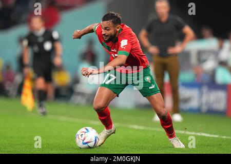 Sofiane Boufal del Marocco durante la partita della Coppa del mondo FIFA Qatar 2022, il Gruppo e, tra Spagna e Germania, ha giocato allo Stadio al Bayt il 27 novembre 2022 ad al Khor, Qatar. (Foto di Bagu Blanco / PRESSIN) Foto Stock