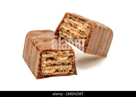 Cialda di cioccolato isolata su sfondo bianco. Bar. waffle Foto Stock