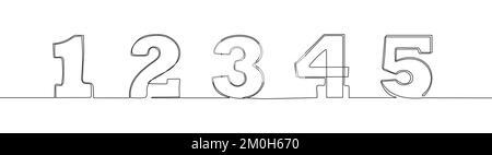 Vettore di numeri a linea continua. Numeri arabi disegnati a mano con una linea continua. Illustrazione Vettoriale