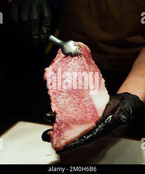 Un taglio di carne di wagyu dalla città di Kobe Foto Stock