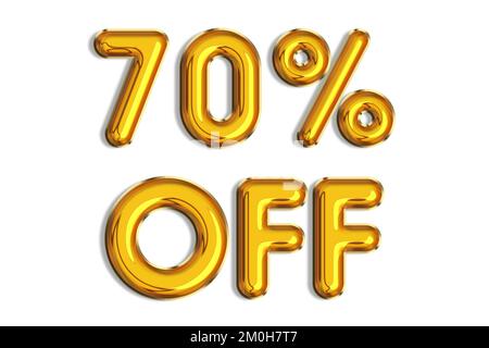 70% di sconto promozione vendita fatta di realistici palloncini d'elio 3d oro. Illustrazione del simbolo della percentuale d'oro per la vendita di poster, banner, annunci, negozio Foto Stock