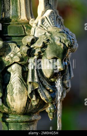 Francia, Orne, villaggio di Domfront, fontana di fronte al municipio Foto Stock