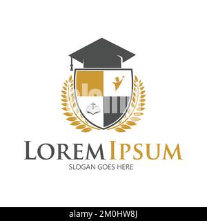 Modello di design del logo dell'università. Illustrazione vettoriale . Badge con logo dell'università emblemi simboli vettore di stock . Logo del campus universitario Illustrazione Vettoriale