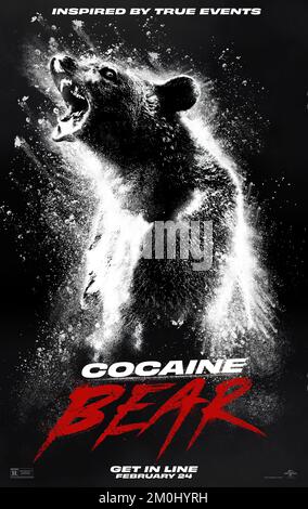 DATA DI RILASCIO: 24 febbraio 2023. TITOLO: Orso cocaina. CASA DI PRODUZIONE: Universal Pictures. DIRETTORE: Elizabeth Banks. TRAMA: Un gruppo di strani poliziotti, criminali, turisti e adolescenti convergono in una foresta della Georgia dove un orso nero di 500 libbre va su un bastone omicida dopo aver ingestione involontaria di cocaina. STARRING: Poster art. (Credit Image: © Universal Pictures/Entertainment Pictures) Foto Stock
