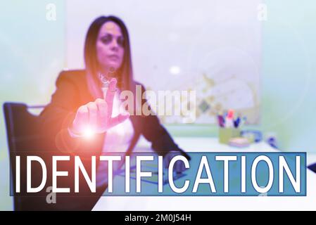 Identificazione delle didascalie concettuali. Parola per un'azione o una procedura per identificare qualcuno o qualcosa Foto Stock