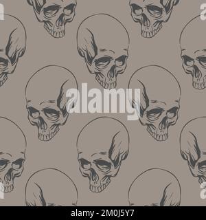 Motivo dei teschi su uno sfondo grigio in stile hendrow per la stampa e la progettazione.illustrazione vettoriale. Illustrazione Vettoriale