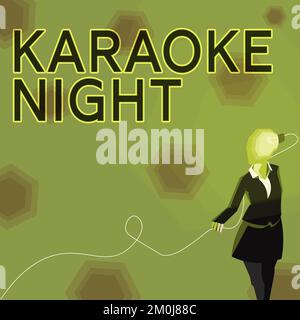 Didascalia di testo che presenta Karaoke Night. Business idea intrattenimento cantare insieme a musica strumentale suonata da una macchina Foto Stock
