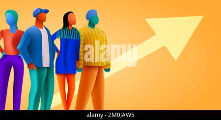 3d persone affollano con freccia in aumento. Concetto di popolazione, demografico e sociologia. Illustrazione vettoriale Illustrazione Vettoriale