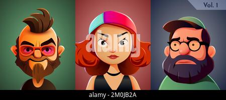 avatar cartoon 3d. Collezione Human Face. Illustrazione vettoriale Illustrazione Vettoriale