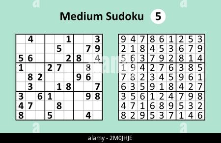 Sudoku gioco con risposte. Complessità media. Vettore semplice Illustrazione Vettoriale
