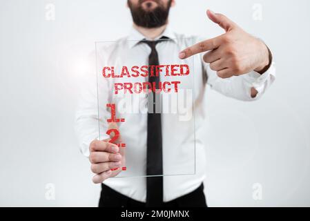 Segno di testo che mostra il prodotto classificato. Informazioni concettuali sensibili alla fotografia Top Secret divulgazione non autorizzata Foto Stock