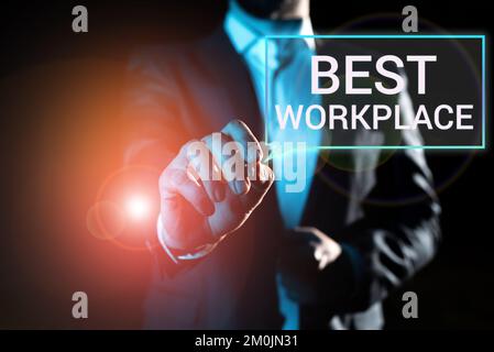 Cartello con la scritta Best Workplace. Business concept azienda ideale per lavorare con alta compensazione senza stress Foto Stock