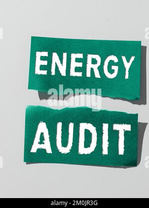 Scrittura del testo visualizzato Energy Audit. Concetto che significa valutazione del fabbisogno energetico e dell'efficienza di un edificio Foto Stock