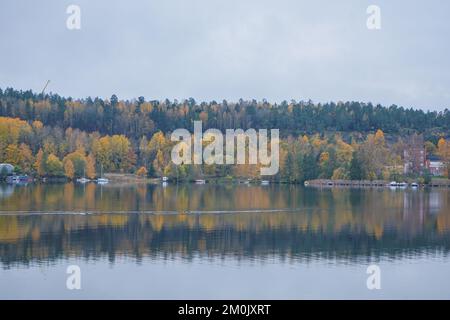Vista panoramica del lago da alberi contro il cielo Foto Stock