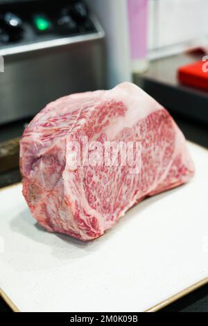 Un taglio di carne di wagyu dalla città di Kobe in un barbecue argentino Foto Stock