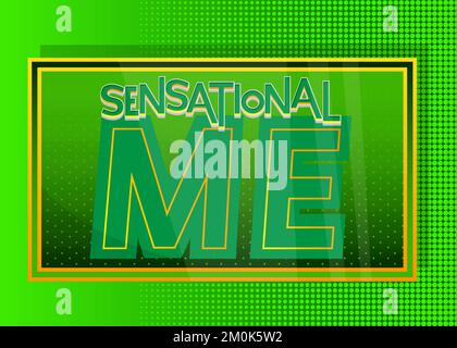 Stemma del supereroe che mostra la sensazionale icona di Me. Illustrazione vettoriale colorata stile fumetto. Illustrazione Vettoriale