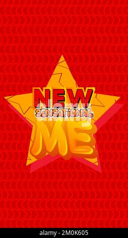 Stemma del supereroe che mostra l'icona New Sensational Me. Illustrazione vettoriale colorata stile fumetto. Illustrazione Vettoriale