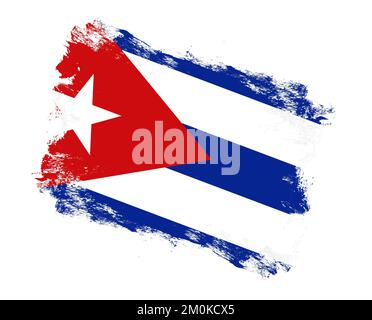 Pennello traccia bandiera di cuba dipinta su sfondo bianco Foto Stock