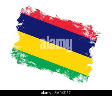 Pennello traccia bandiera di mauritius dipinta su sfondo bianco Foto Stock