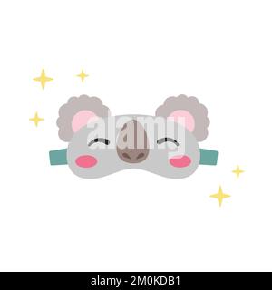 Maschera per dormire per bambini. Carino koala maschera. Illustrazione vettoriale colorata. Maschera occhio koala felice per i bambini. Illustrazione di stile piatto Illustrazione Vettoriale