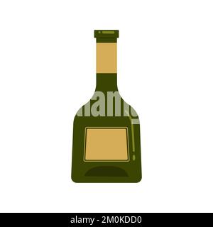 Bottiglia di vetro per vino. Illustrazione vettoriale in stile piatto. Oggetto isolato su sfondo bianco Illustrazione Vettoriale