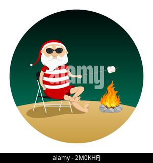 Babbo Natale arrosto marshmallows sul fuoco. Illustrazione vettoriale. Illustrazione Vettoriale