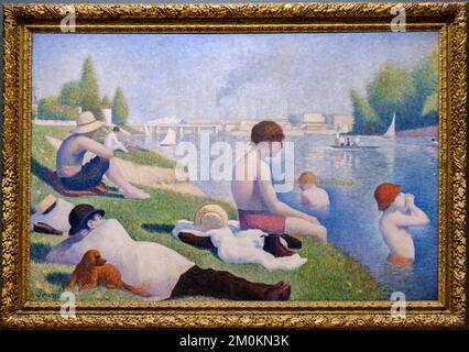 Jorge Seurat, bagnanti ad Asnières, 1884, olio su tela, Galleria Nazionale, Londra, Inghilterra, Gran Bretagna Foto Stock