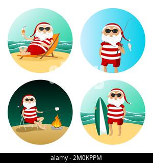 Vacanze estive di Babbo Natale. Illustrazione vettoriale. Illustrazione Vettoriale