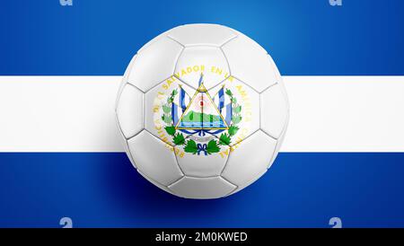 Palla di calcio bandiera El Salvador su uno sfondo bandiera El Salvador. Illustrazione 3D Foto Stock