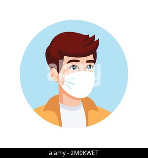 Uomo con maschera medica. Maschera richiesta. Nessun ingresso senza indossare una maschera medica. Avatar uomo con maschera facciale Illustrazione Vettoriale