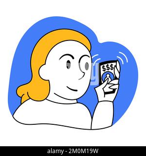 Illustrazione vettoriale. Dipendente, lavoratore che riceve un pagamento per progetti aziendali. Sistema salariale e crescita finanziaria della società. Illustrazione Vettoriale