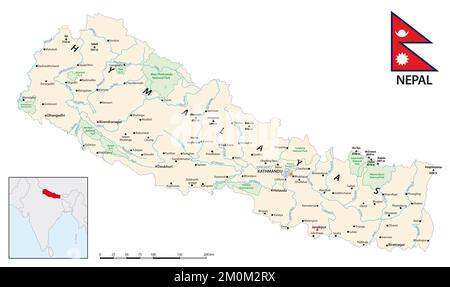 Mappa dettagliata dello stato asiatico dell'Himalaya del Nepal Foto Stock