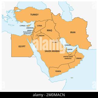 mappa vettoriale della regione geopolitica medio-orientale Foto Stock