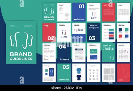 Modello linee guida per il marchio multicolore. Presentazione dell'identità aziendale in formato A4. Modello linee guida per i logo. Guida al logo. Presentazione del logotipo Illustrazione Vettoriale