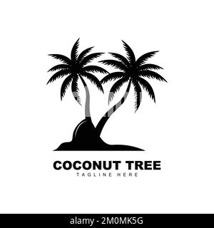 Logo Coconut Tree, vettore Ocean Tree, Design per modelli, Branding di prodotti, Logo di oggetti Turismo sulla spiaggia Illustrazione Vettoriale