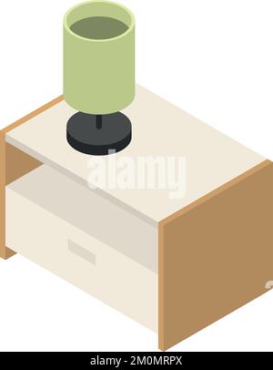 Comodino con lampada. Icona isometrica arredamento comodino Illustrazione Vettoriale
