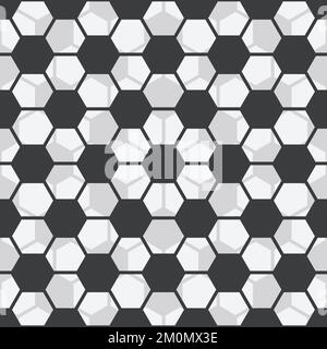 Motivo di ripetizione vettoriale testurizzato esagonale bianco e nero Illustrazione Vettoriale