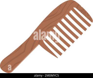 Pettine di legno per capelli. Icona del pennello a denti larghi Cartoon Illustrazione Vettoriale